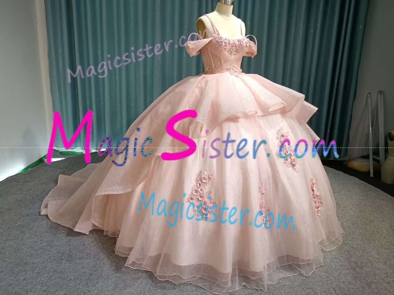 Iridescent Thick Glitter Tulle Quinceanera Dress