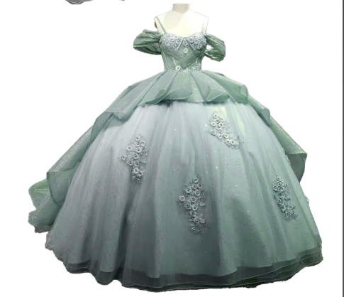 Iridescent Thick Glitter Tulle Quinceanera Dress