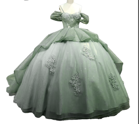 Iridescent Thick Glitter Tulle Quinceanera Dress
