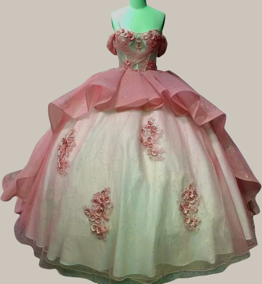 Iridescent Thick Glitter Tulle Quinceanera Dress