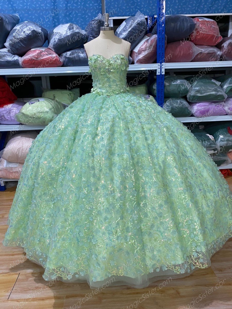 Instock Sage 3D Flowers Quinceanera Dresses