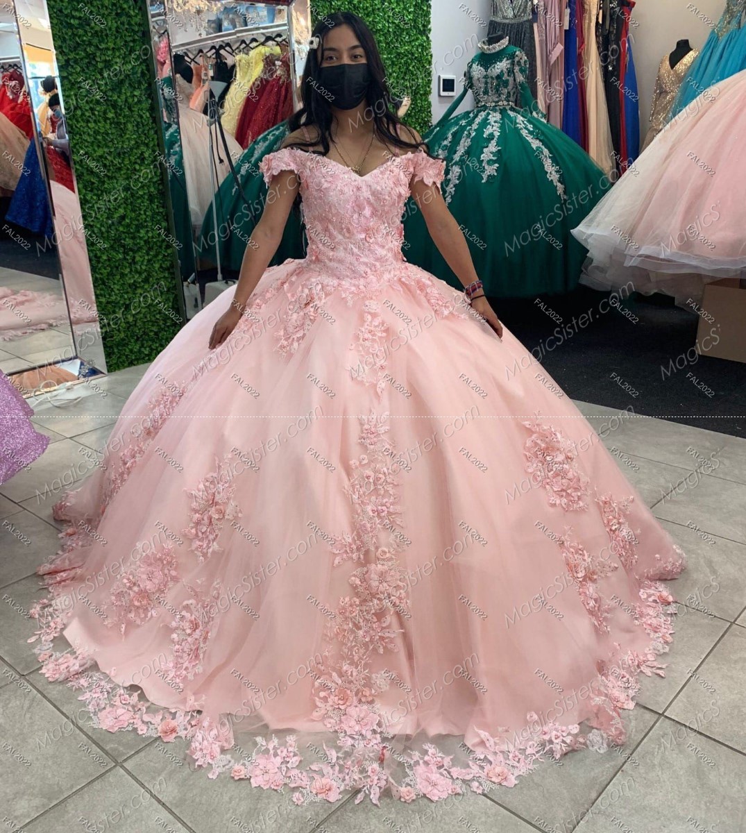 Blush Instock 3D Flowers Quinceanera dresses
