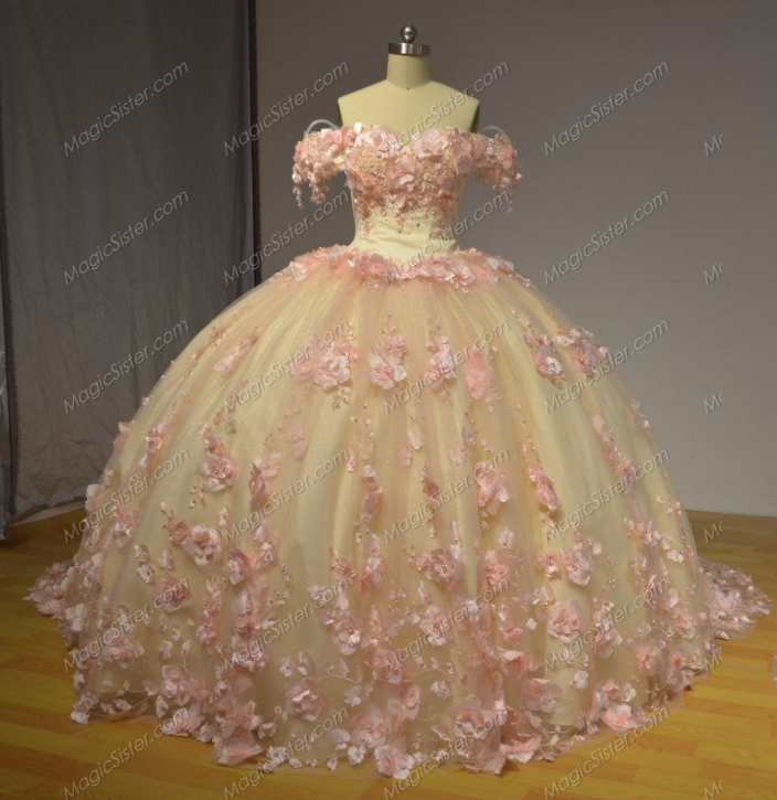 Instock Blush 3D Flowers Quinceanera dresses