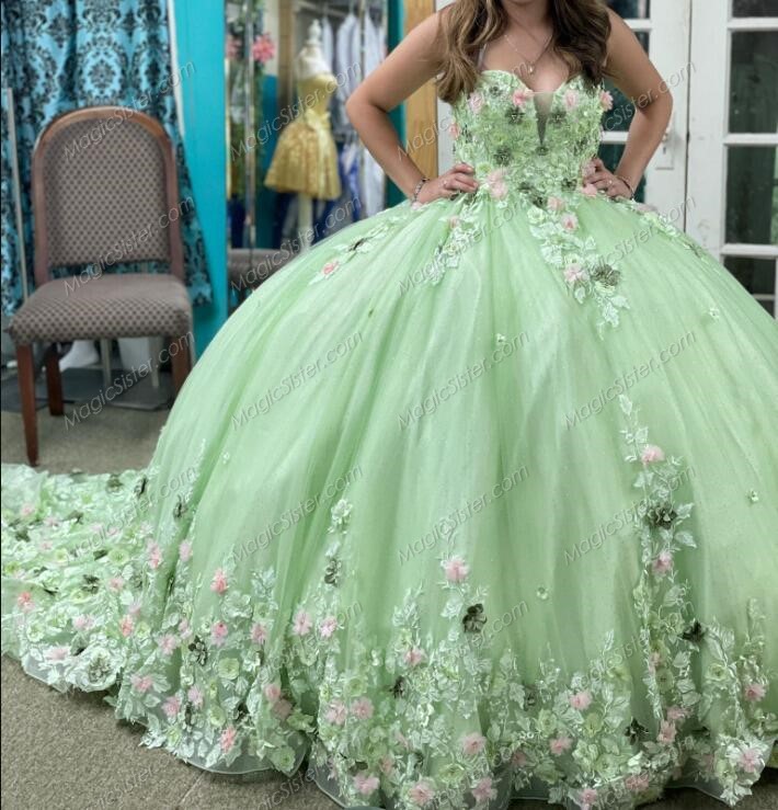Top Selling Instock Sage 3D Flowers Quinceanera dresses