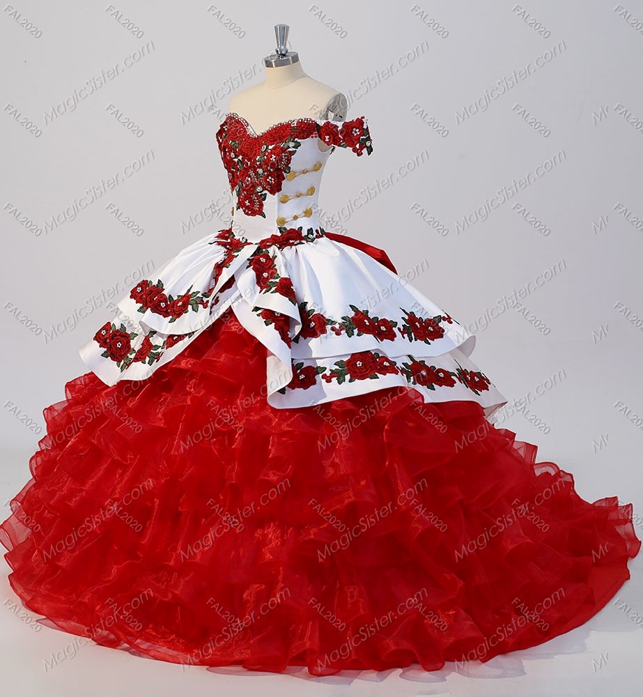 Instock embroidery Flowers Quinceanera dresses