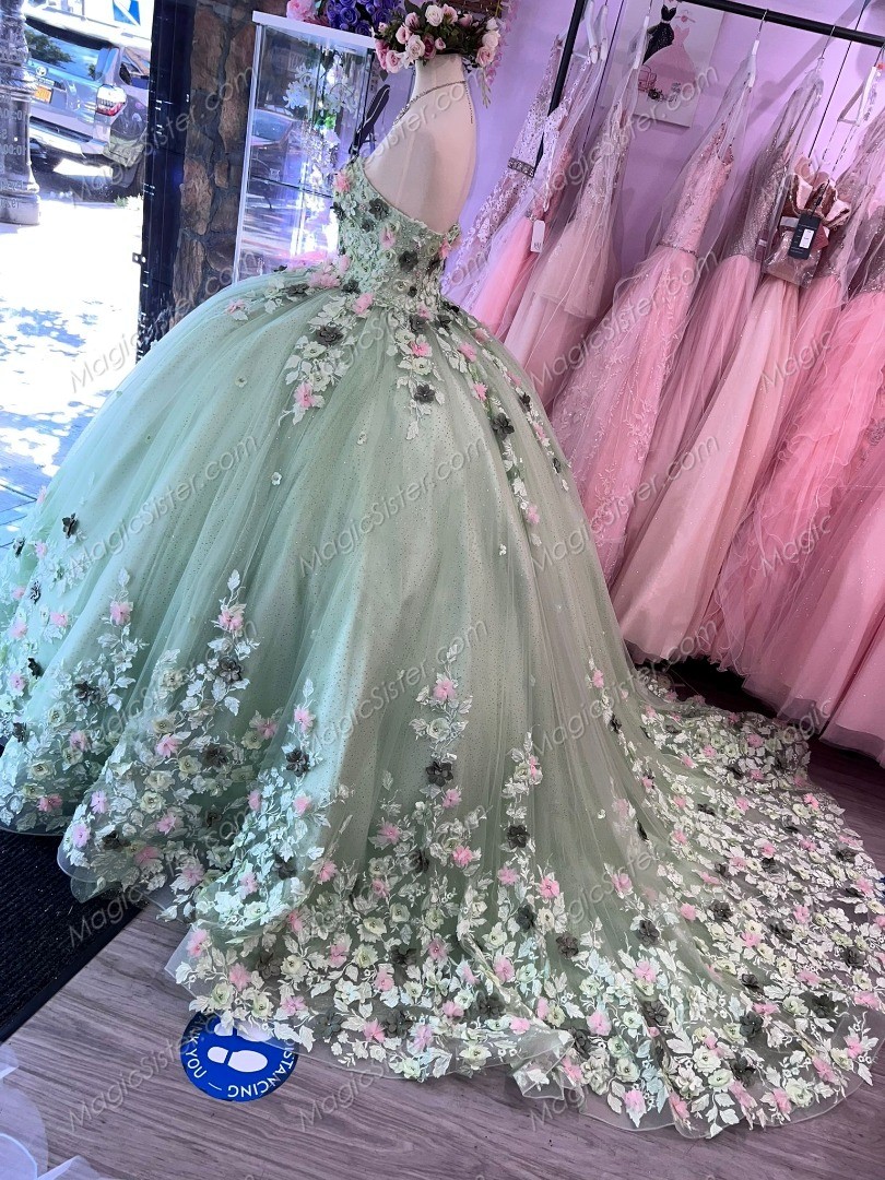 Top Selling Instock Sage 3D Flowers Quinceanera Dresses