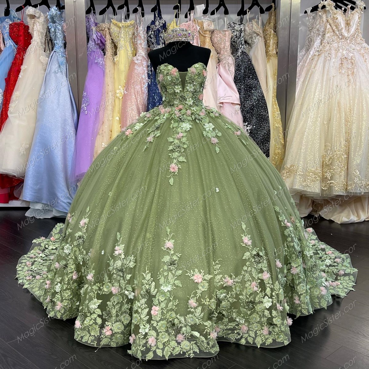 Instock 3D Flowers Quinceanera dresses