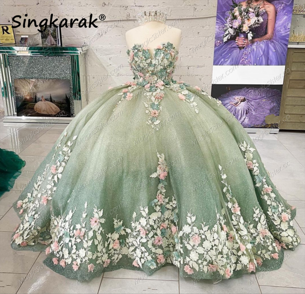 Instock 3D Flowers Quinceanera dresses