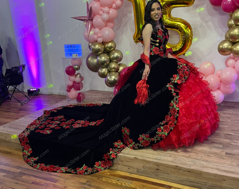 embroidery Flowers Quinceanera dresses