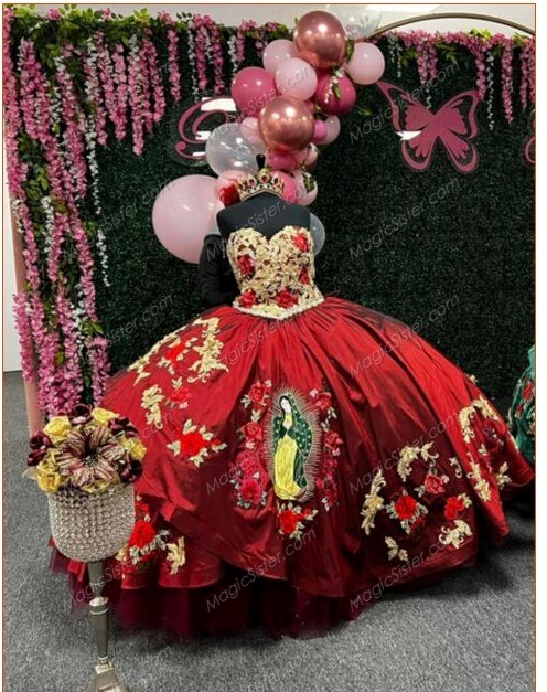 Instock embroidery Burgundy quinceanera dresses