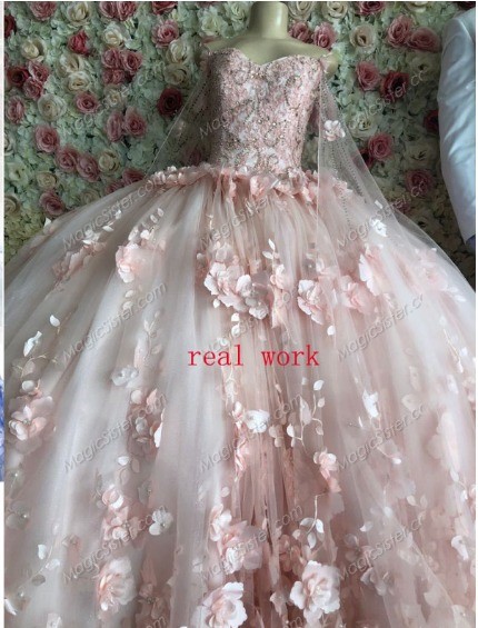 Blush Instock 3D Flowers Quinceanera dresses