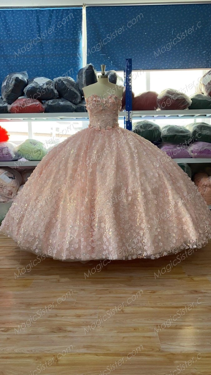 Blush Instock 3D Flowers Quinceanera dresses