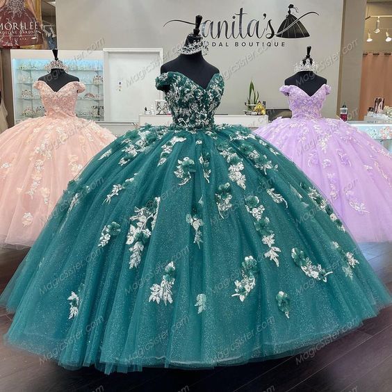 Instock 3D Flowers Quinceanera dresses