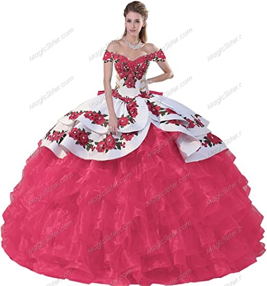 Instock embroidery Flowers Quinceanera dresses