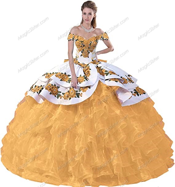 Instock embroidery Flowers Quinceanera dresses