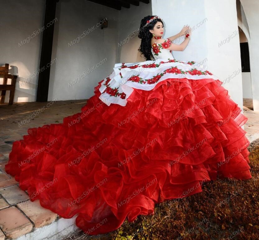 Instock embroidery Flowers Quinceanera dresses