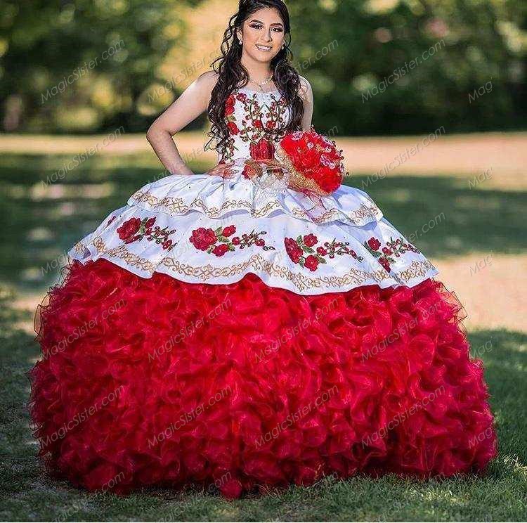 Instock embroidery Flowers Quinceanera dresses