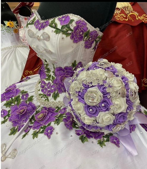 Instock embroidery Flowers Quinceanera dresses