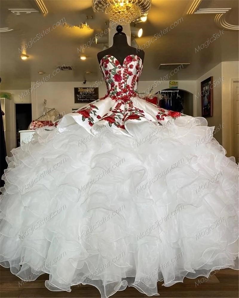 Instock embroidery Flowers Quinceanera dresses