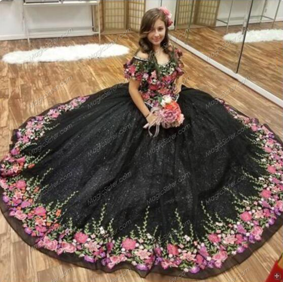 Instock embroidery Flowers Quinceanera dresses