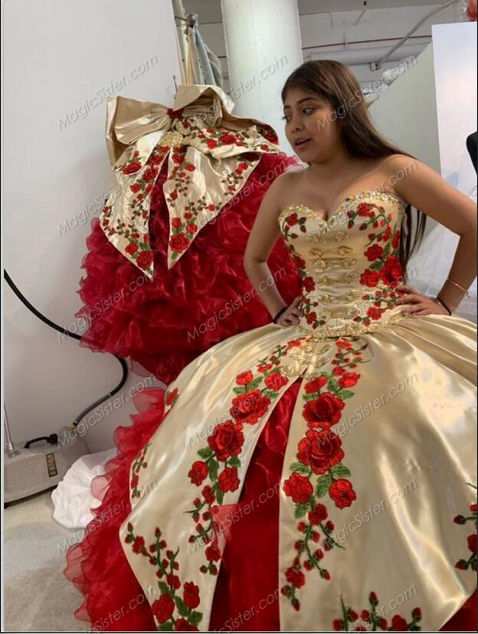 Instock embroidery Flowers Quinceanera dresses