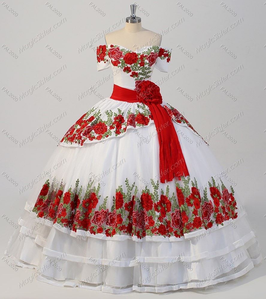 Instock embroidery Flowers Quinceanera dresses