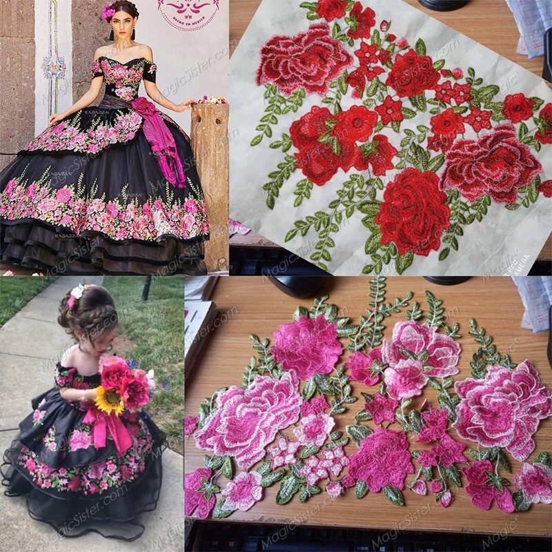 Instock embroidery Flowers Quinceanera dresses