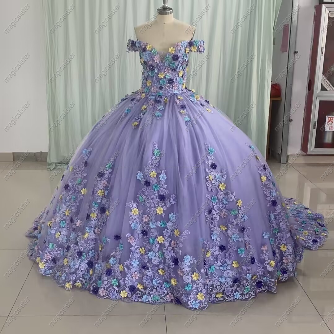 Instock 3D Flowers Quinceanera dresses