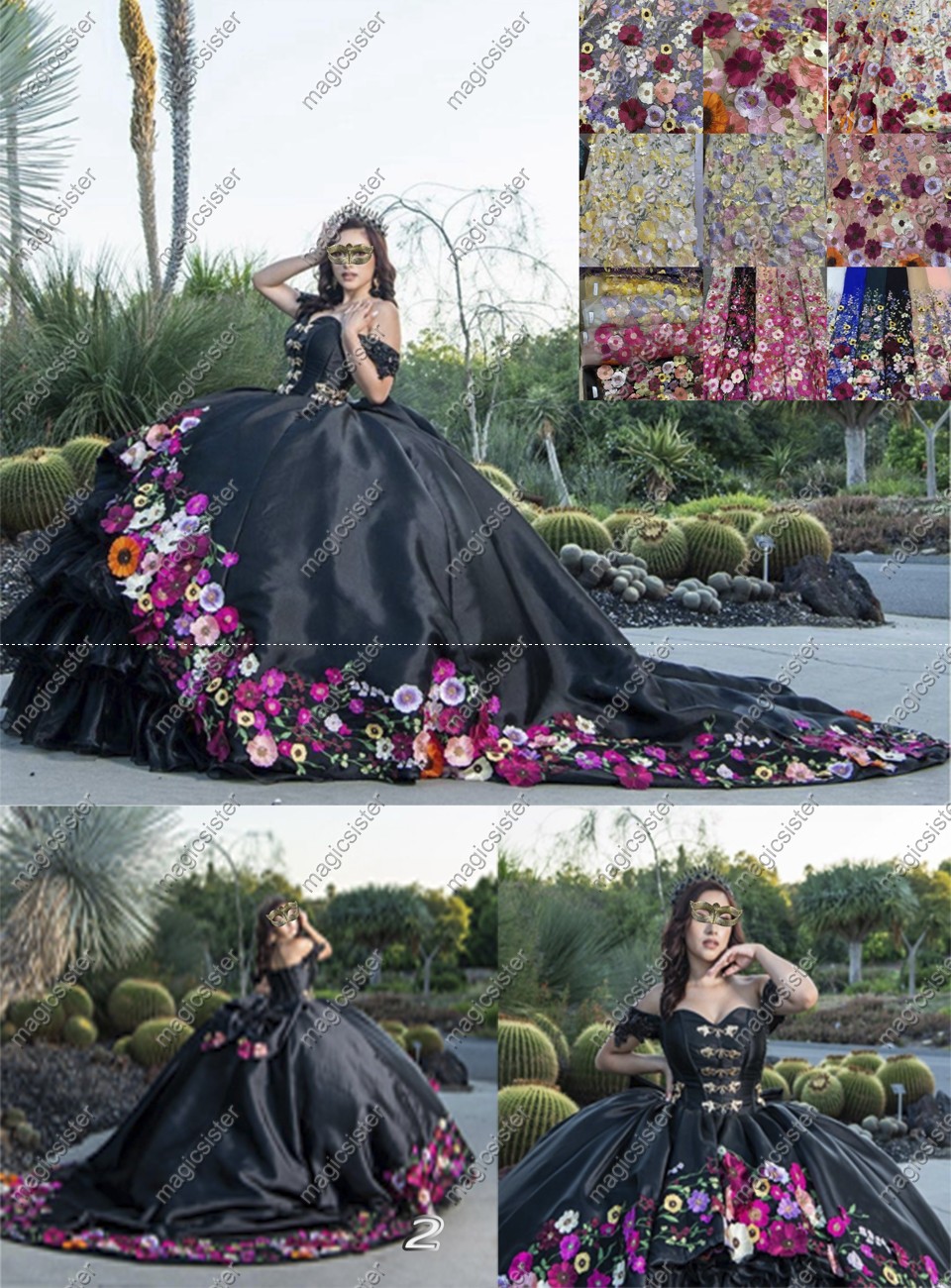 Instock Factory Wholesale Sunflower Embroidery Quninceanera Dress