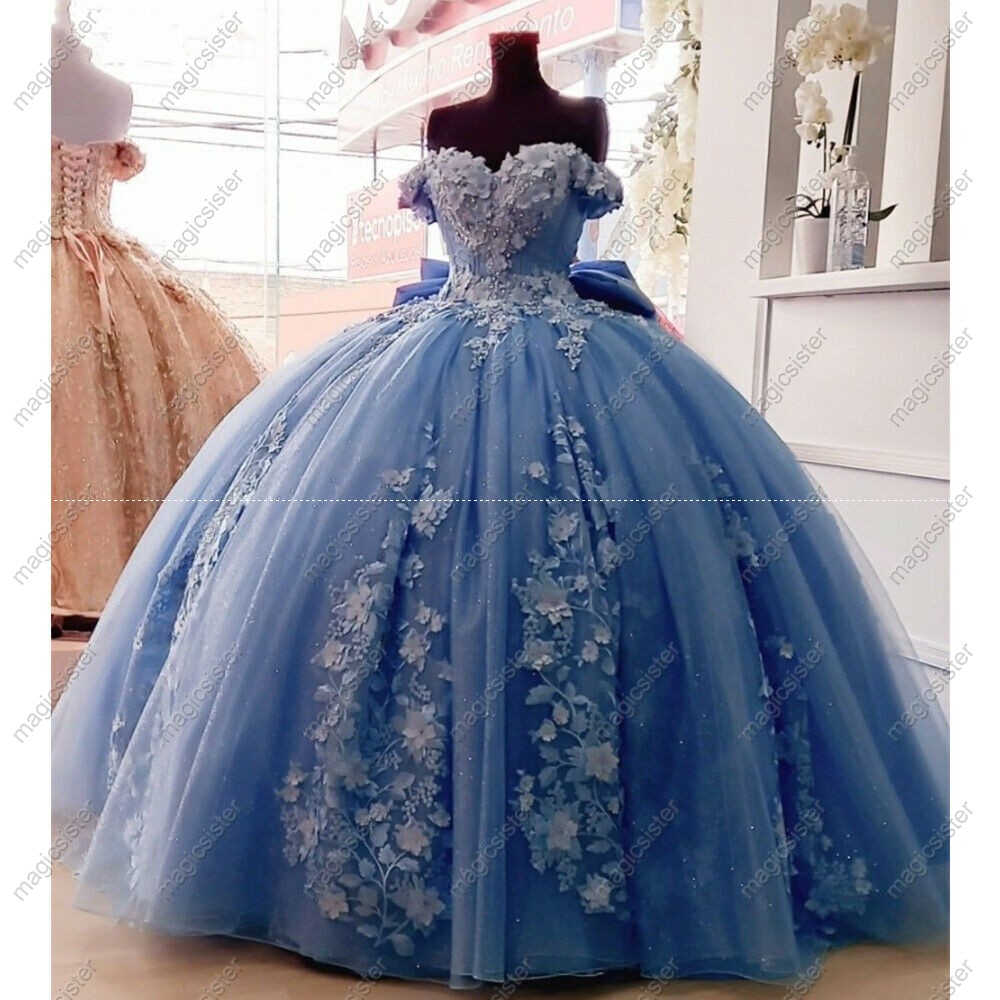 Instock 3D Pearls Embroidered Floral Quinceanera Dress