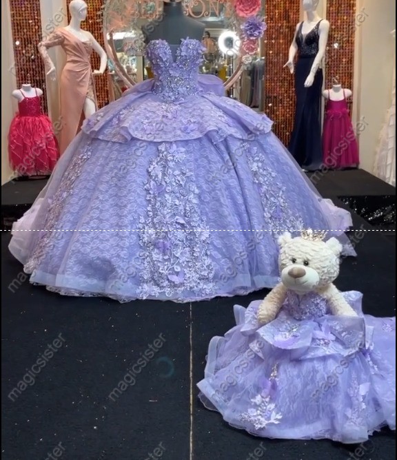 Instock 3D Pearls Embroidered Floral Quinceanera Dress