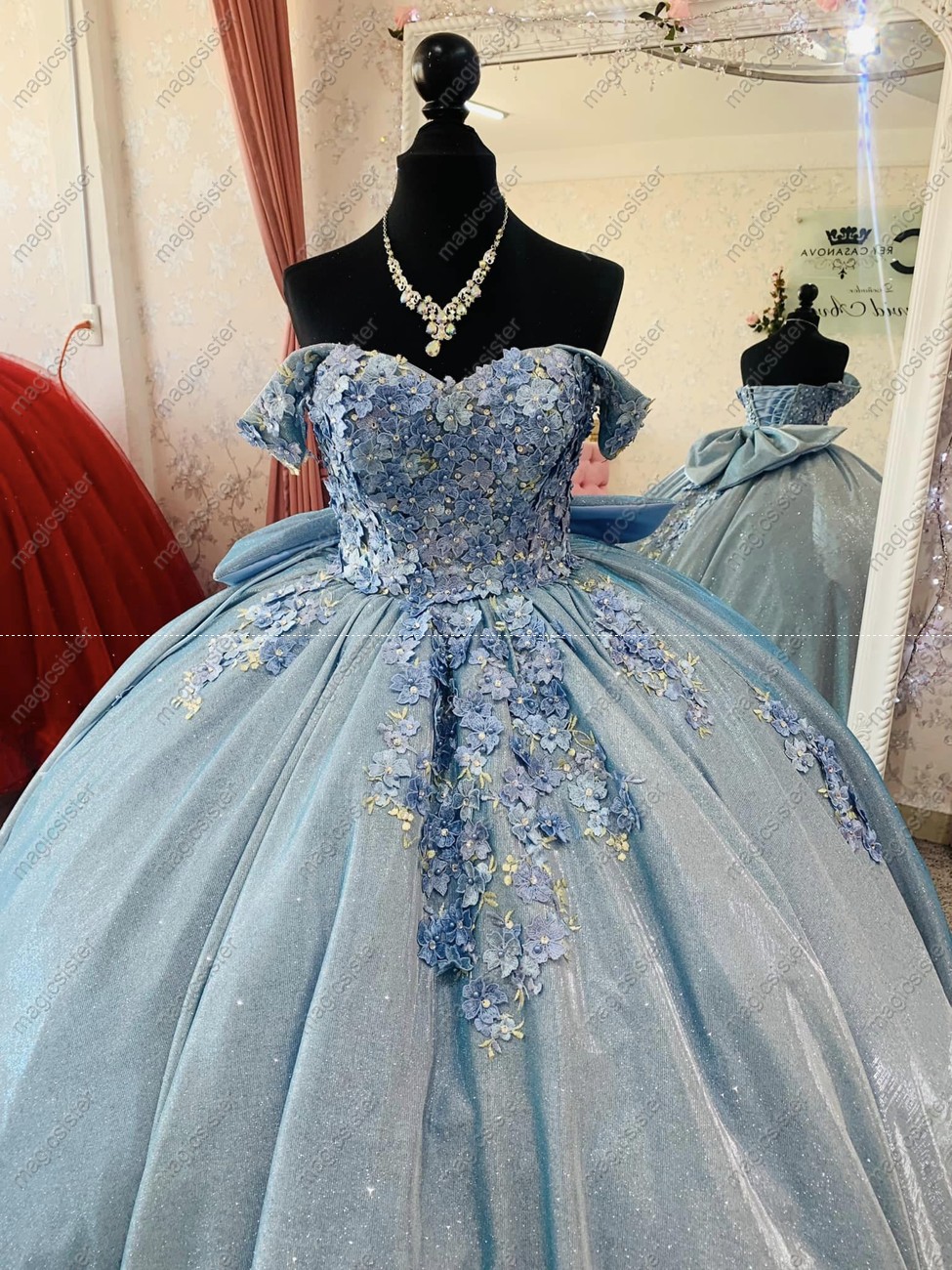 Instock 3D embroidered multi color flower lace Quinceanera Dress