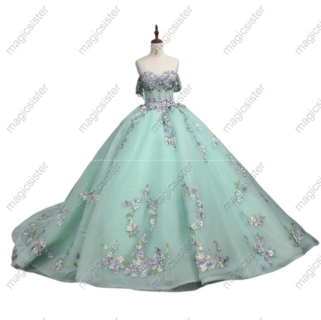 Instock 3D embroidered multi color flower lace Quinceanera Dress