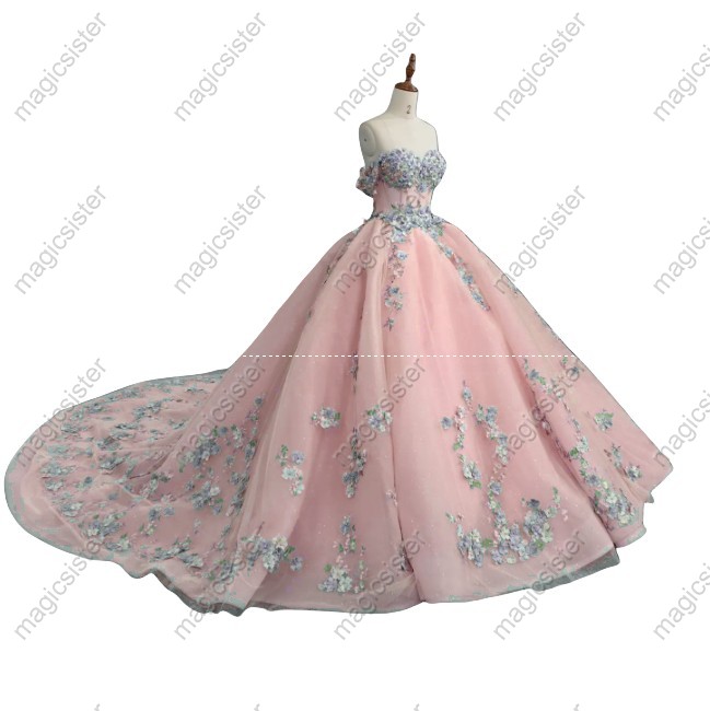Blush Instock 3D embroidered multi color flower lace Quinceanera Dress