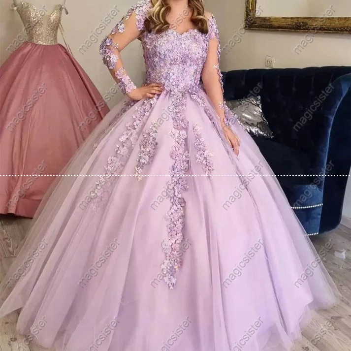 Blush Instock 3D embroidered multi color flower lace Quinceanera Dress