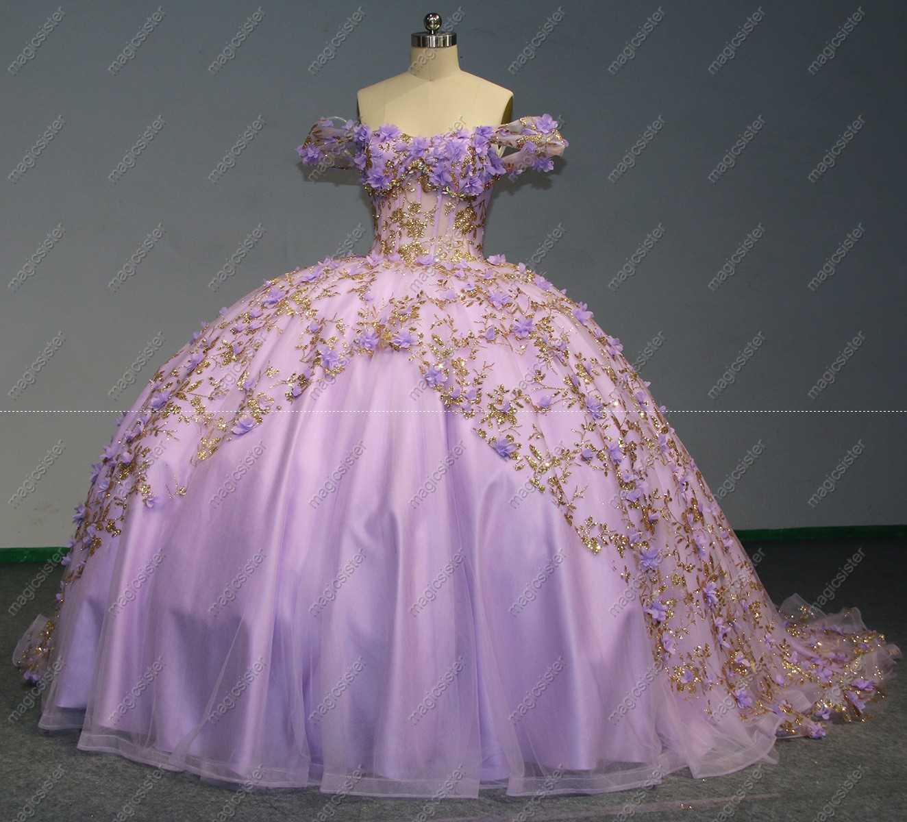 Instock Factory Glitter Fabric and 3D Flowers Quinceanera Dress