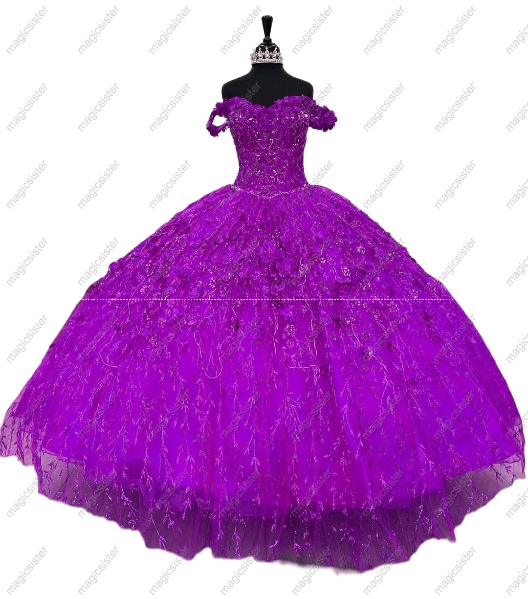 Factory Wholesale Glitter 3D Flower Quinceanera Dress