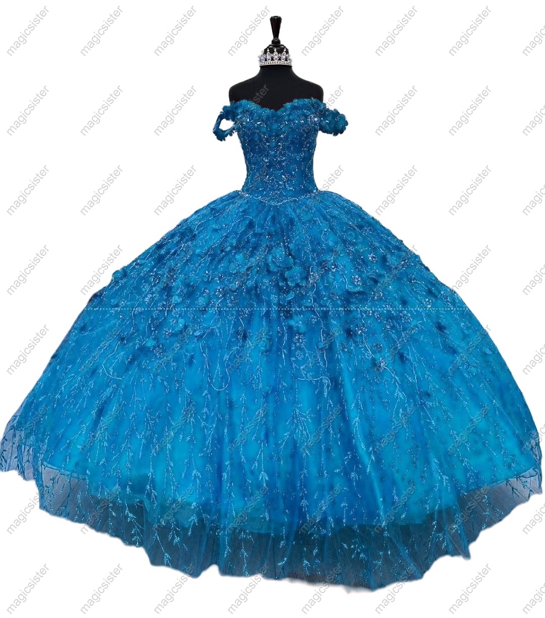 Factory Wholesale Glitter 3D Flower Quinceanera Dress