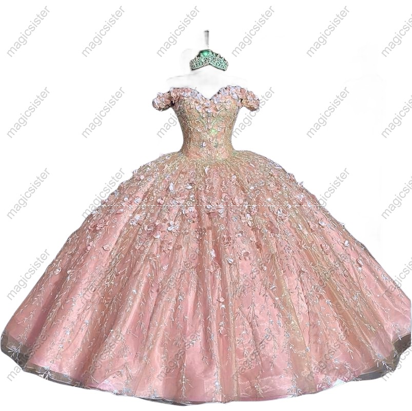 Factory Wholesale Glitter 3D Flower Quinceanera Dress