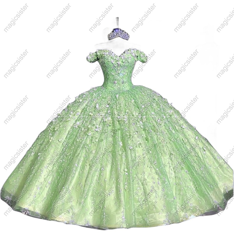 Factory Wholesale Glitter 3D Flower Quinceanera Dress
