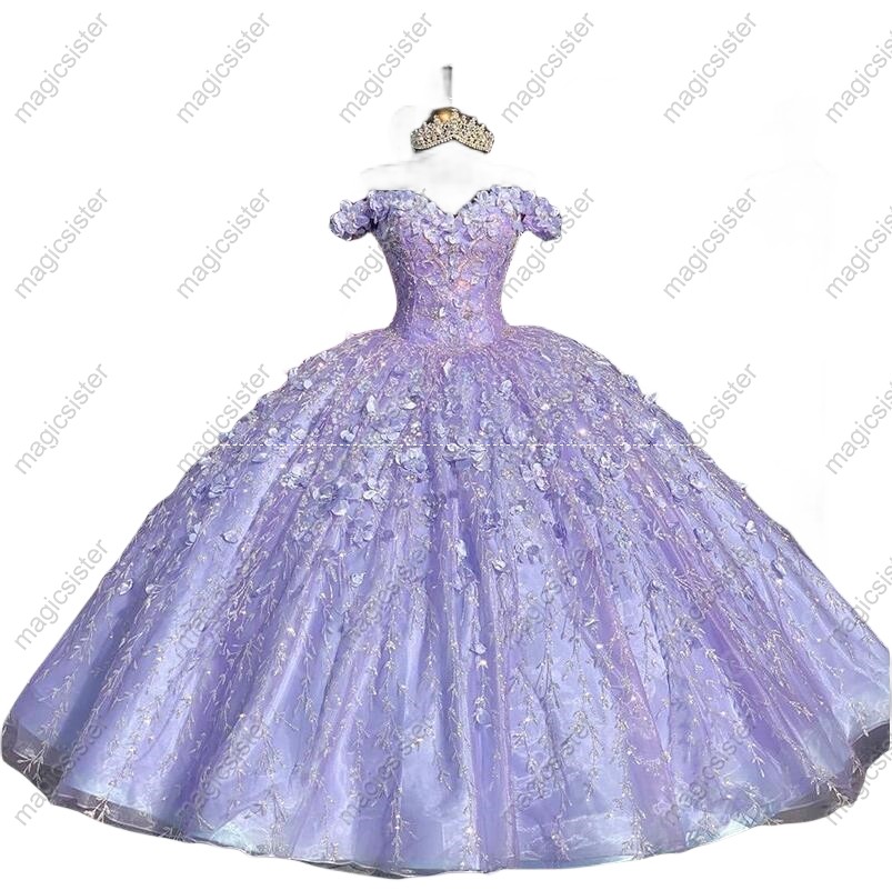 Factory Wholesale Glitter 3D Flower Quinceanera Dress