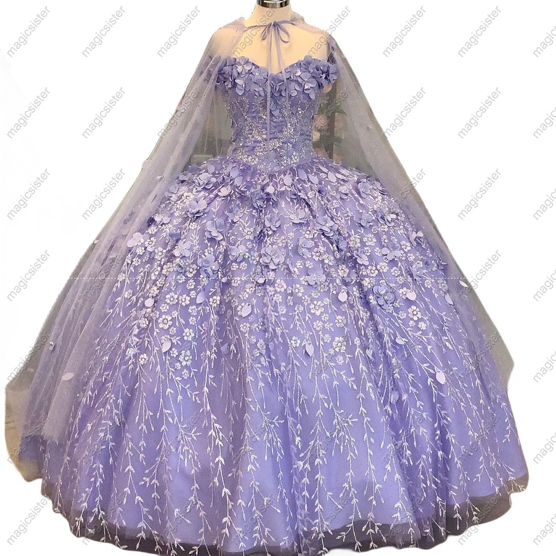 Factory Wholesale Glitter 3D Flower Quinceanera Dress