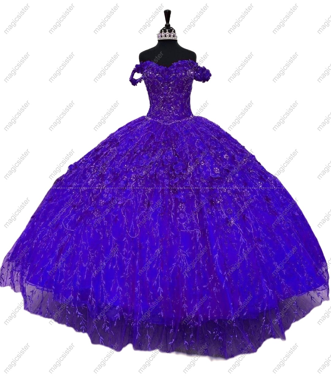 Factory Wholesale Glitter 3D Flower Quinceanera Dress