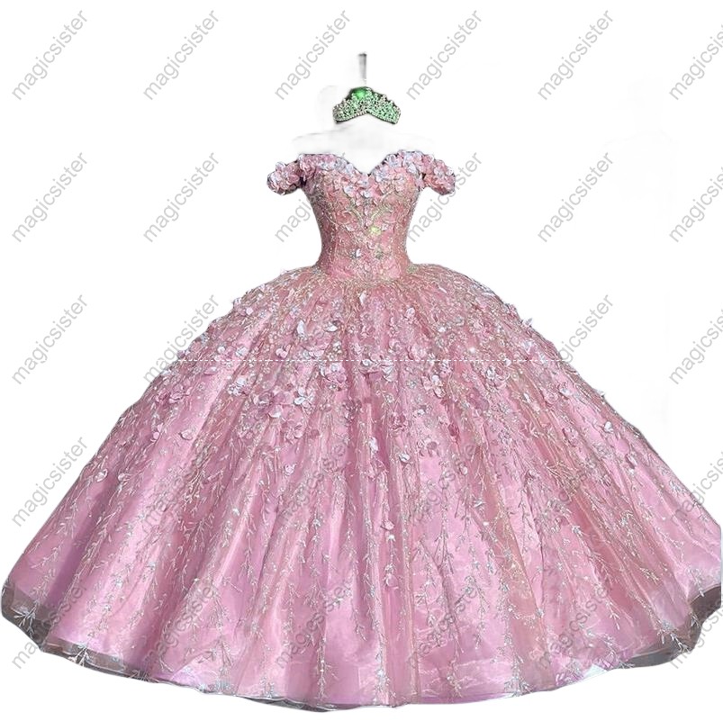 Factory Wholesale Glitter 3D Flower Quinceanera Dress