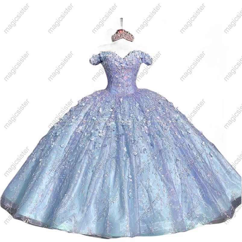 Factory Wholesale Glitter 3D Flower Quinceanera Dress