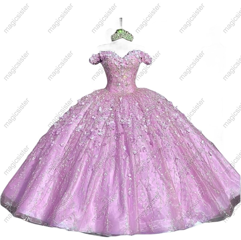 Factory Wholesale Glitter 3D Flower Quinceanera Dress