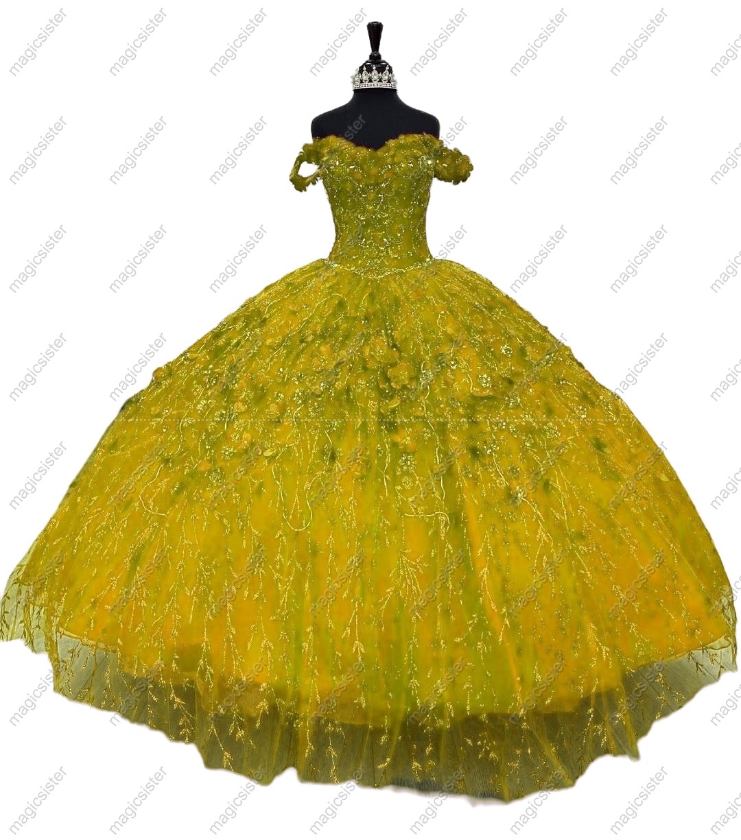 Factory Wholesale Glitter 3D Flower Quinceanera Dress