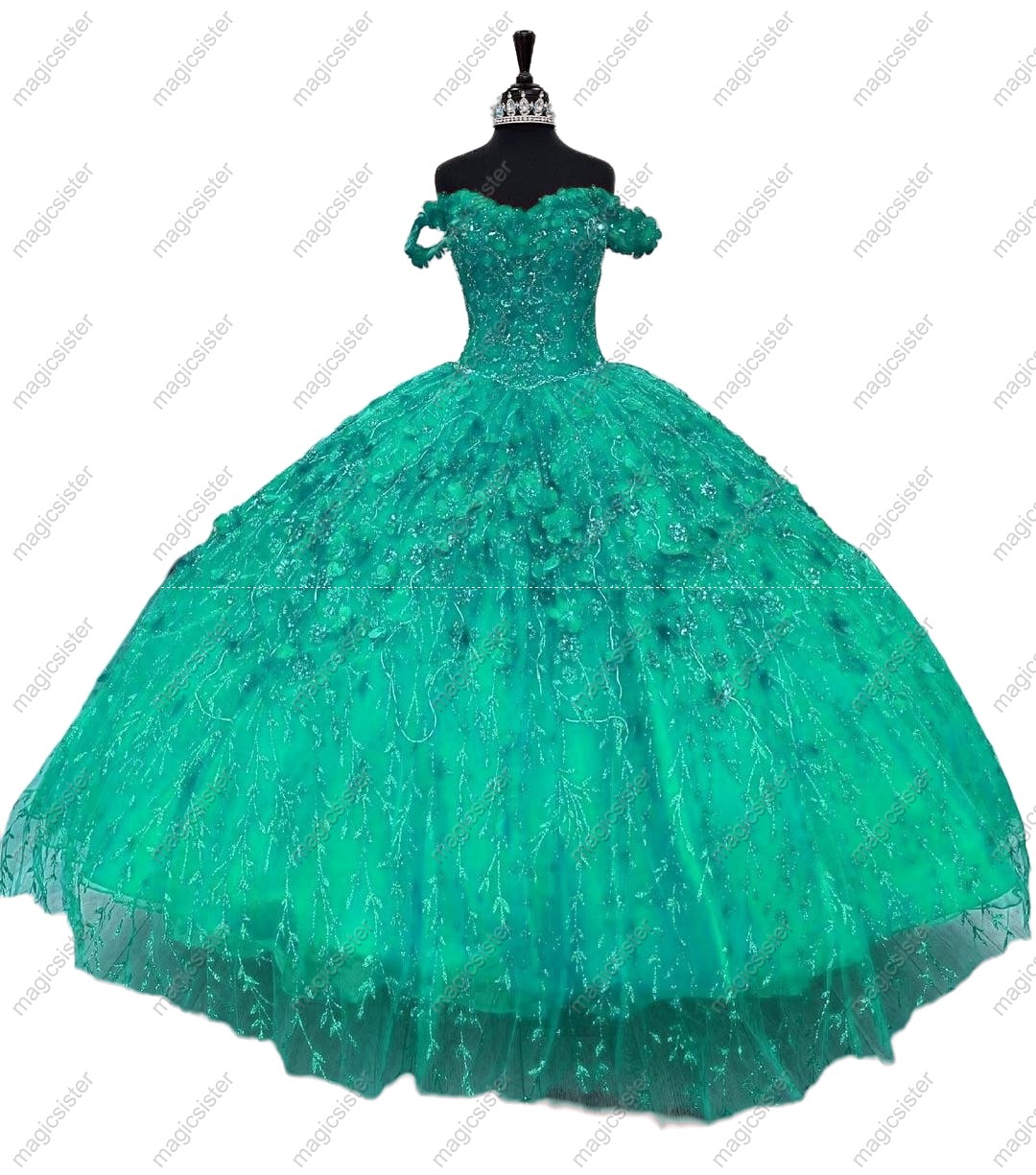 Factory Wholesale Glitter 3D Flower Quinceanera Dress