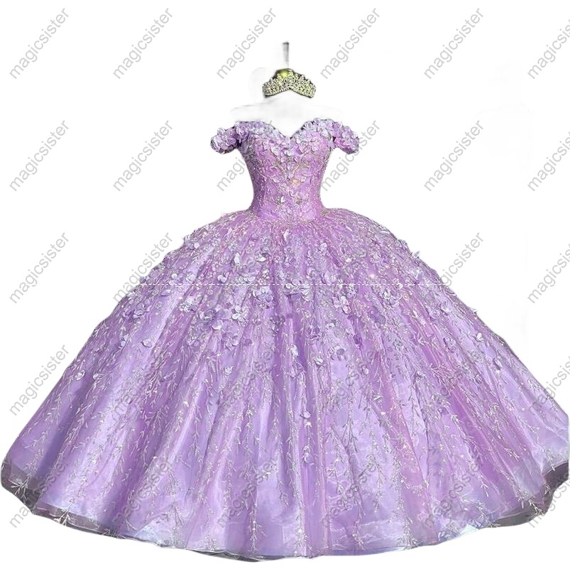 Factory Wholesale Glitter 3D Flower Quinceanera Dress