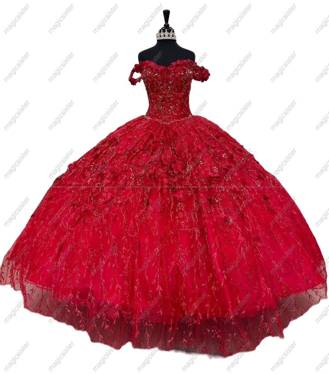 Factory Wholesale Glitter 3D Flower Quinceanera Dress